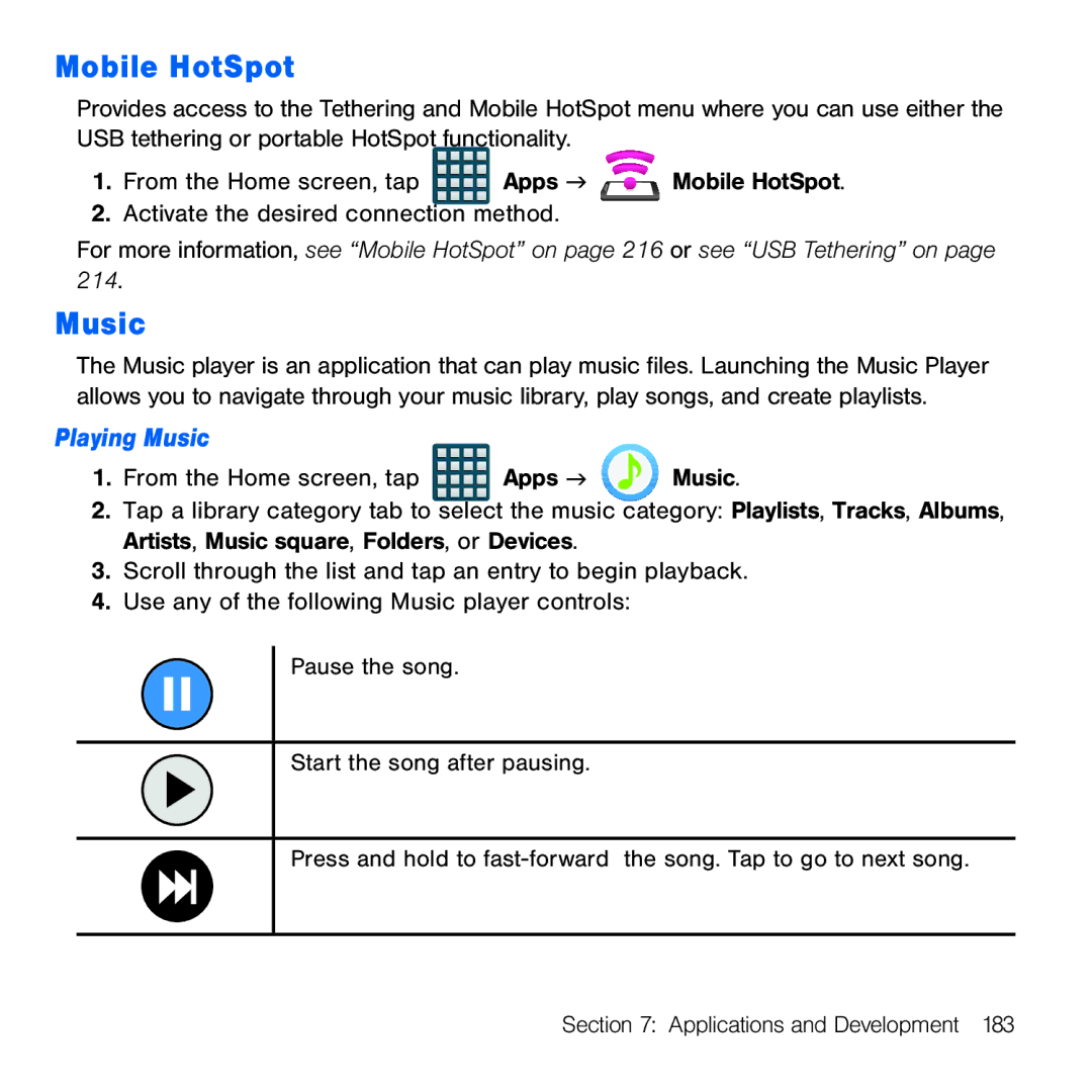 Samsung GH68-41834A user manual Mobile HotSpot, Playing Music 