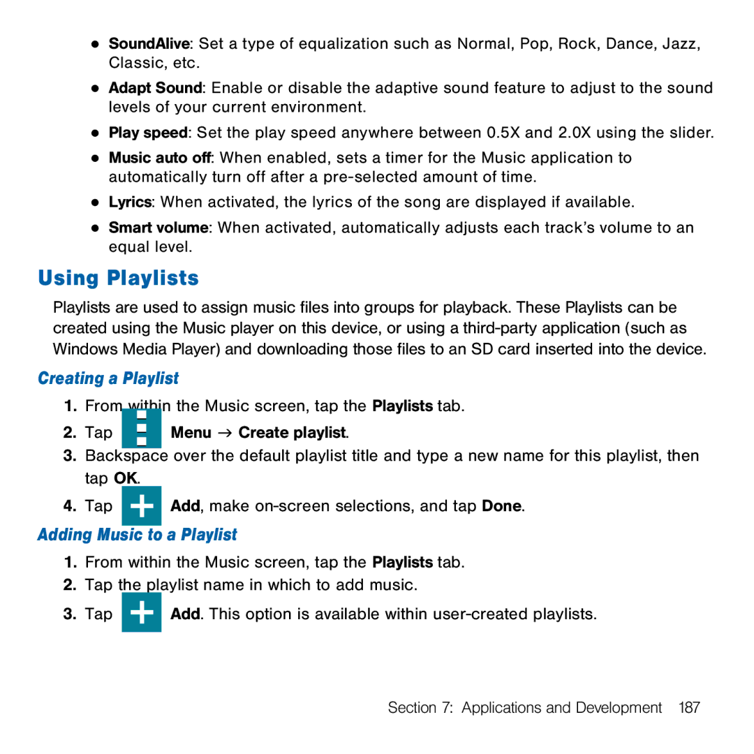 Samsung GH68-41834A user manual Using Playlists, Creating a Playlist, Adding Music to a Playlist 