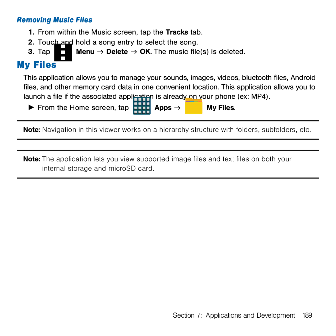 Samsung GH68-41834A user manual My Files, Removing Music Files 