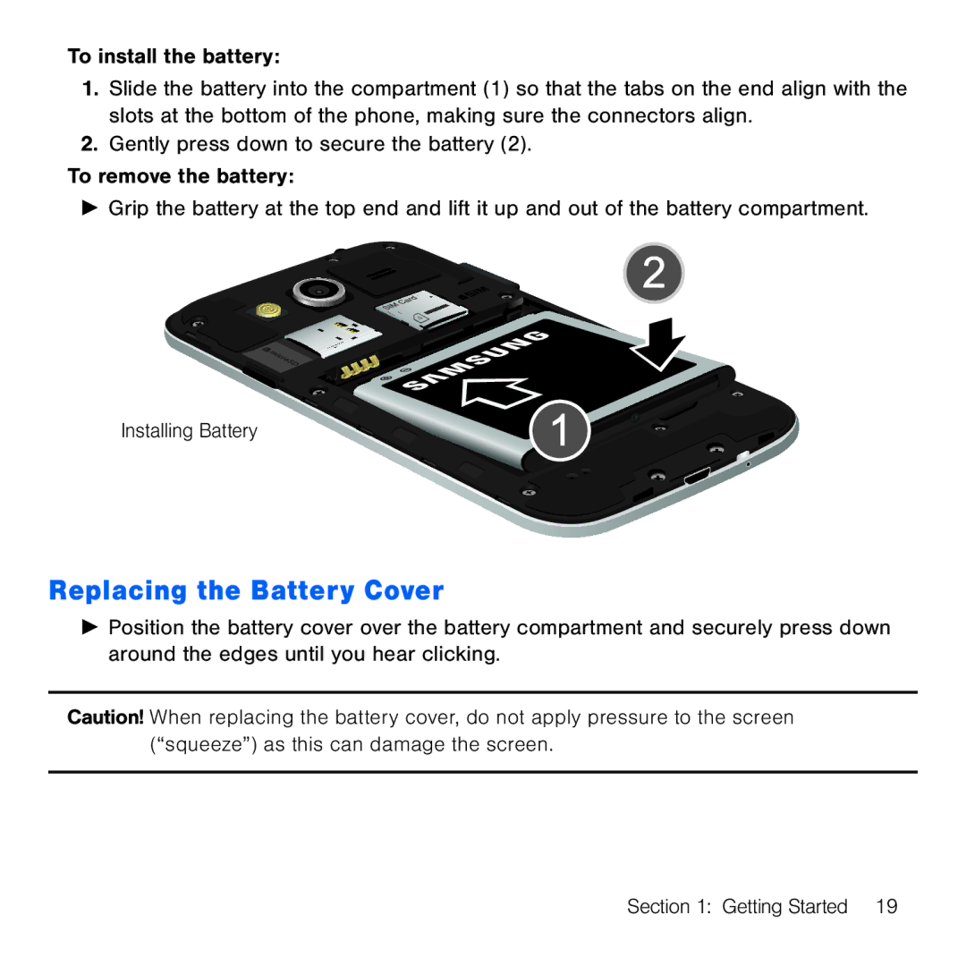 Samsung GH68-41834A user manual Replacing the Battery Cover 