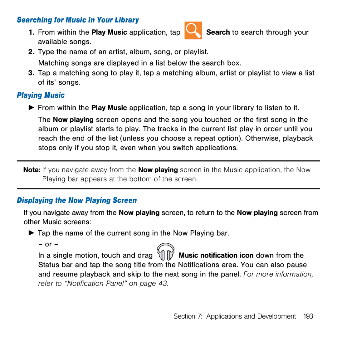 Samsung GH68-41834A user manual Searching for Music in Your Library, Displaying the Now Playing Screen 