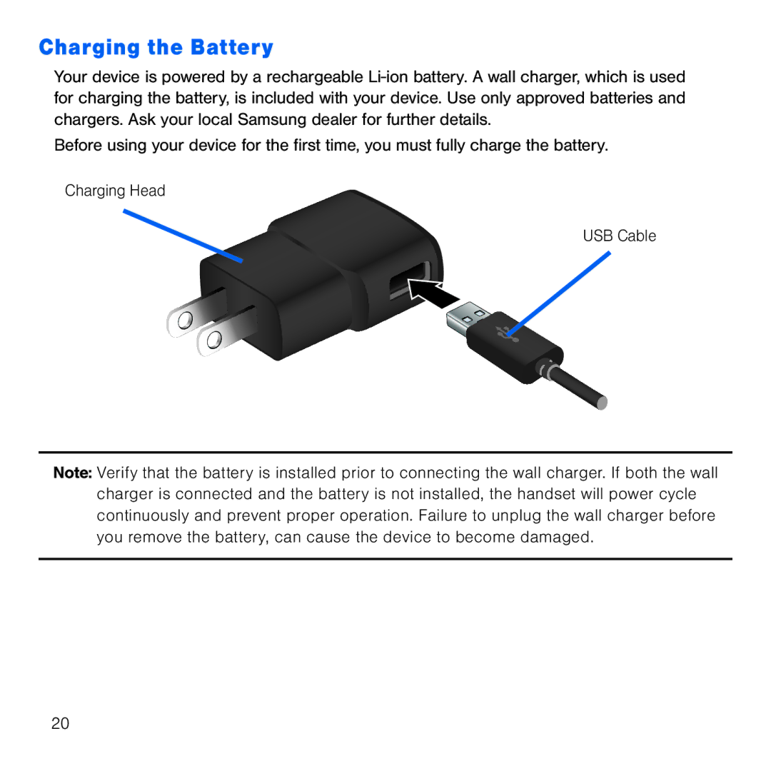 Samsung GH68-41834A user manual Charging the Battery 