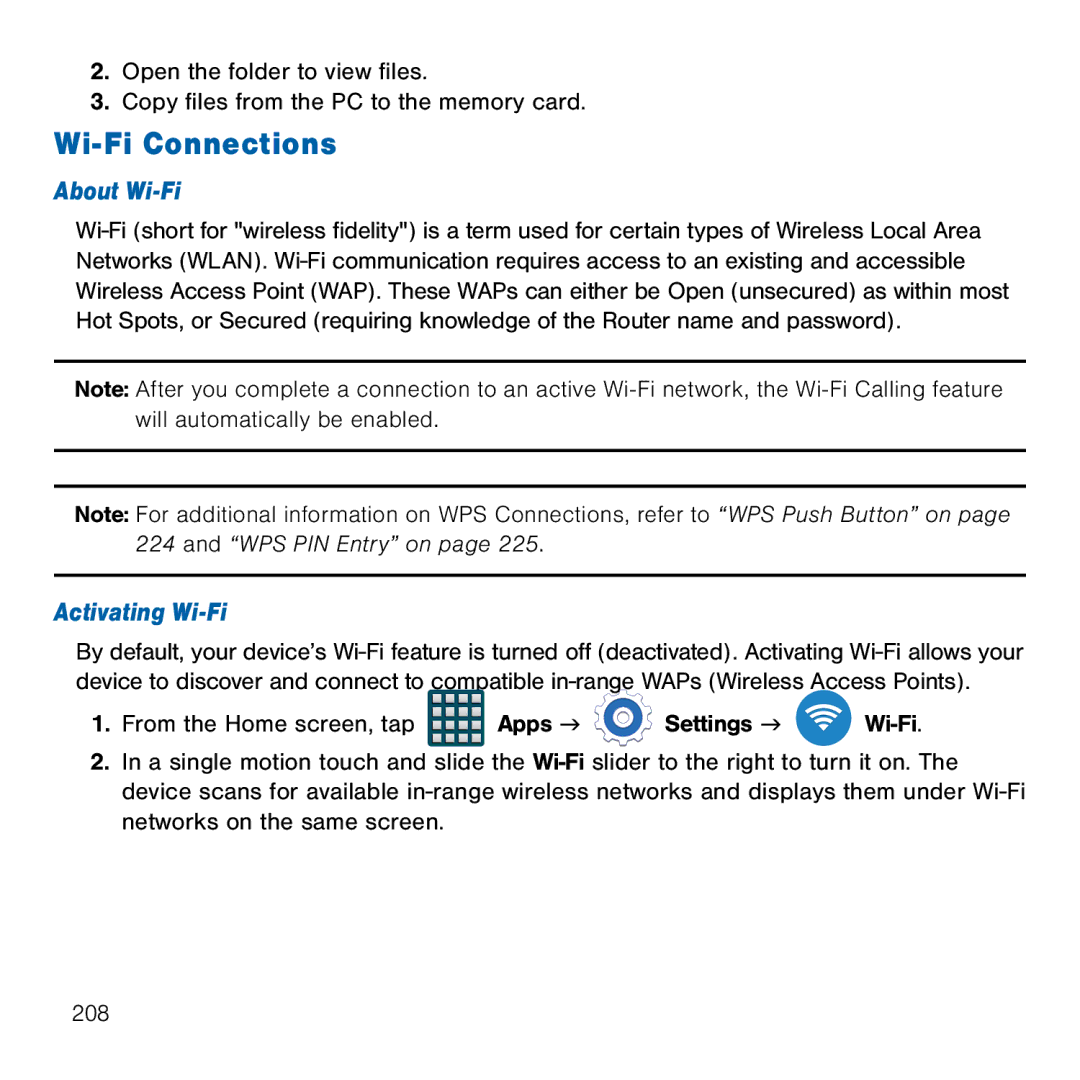 Samsung GH68-41834A user manual Wi-Fi Connections, About Wi-Fi, Activating Wi-Fi 