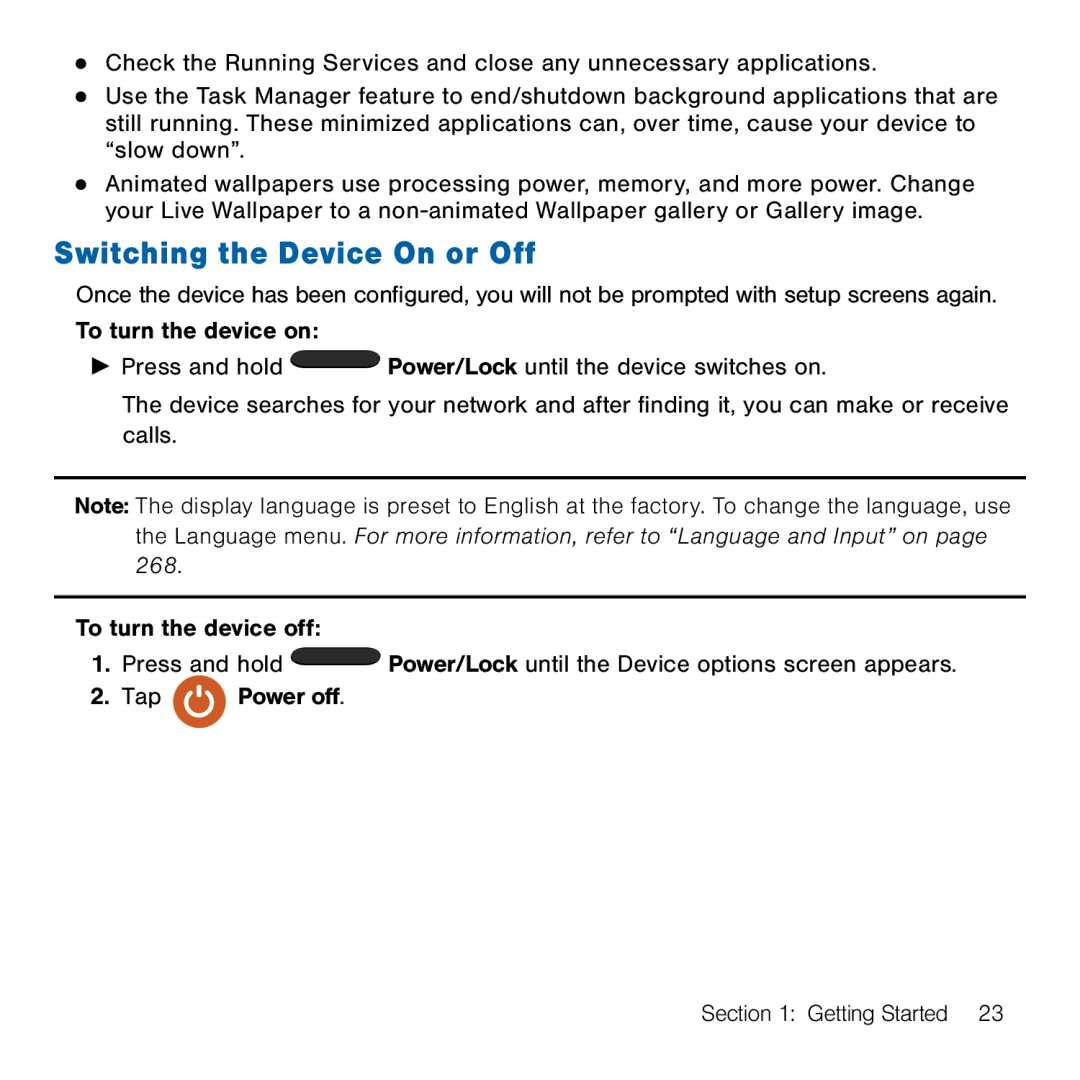 Samsung GH68-41834A user manual Switching the Device On or Off 