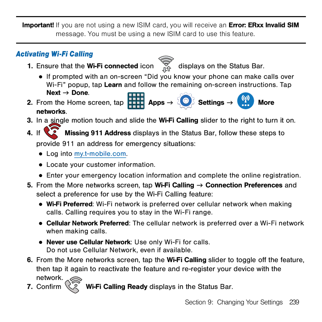 Samsung GH68-41834A user manual Activating Wi-Fi Calling, Ensure that the Wi-Fi connected icon 