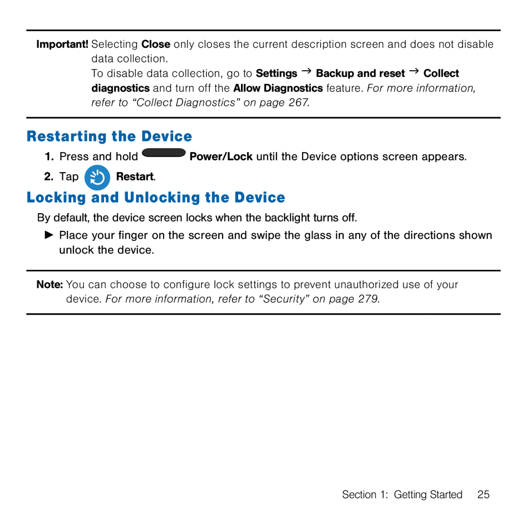 Samsung GH68-41834A user manual Restarting the Device, Locking and Unlocking the Device 