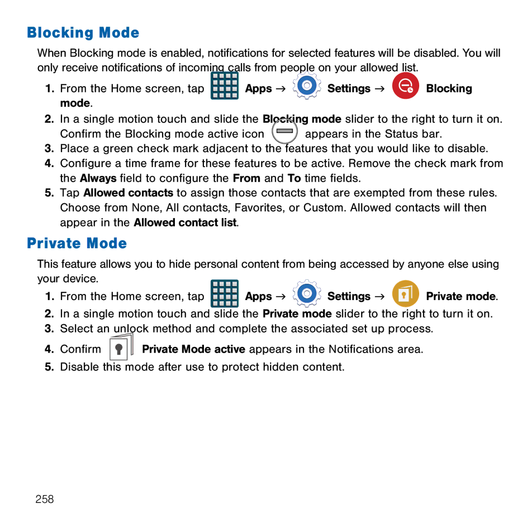 Samsung GH68-41834A user manual Blocking Mode, Private Mode 