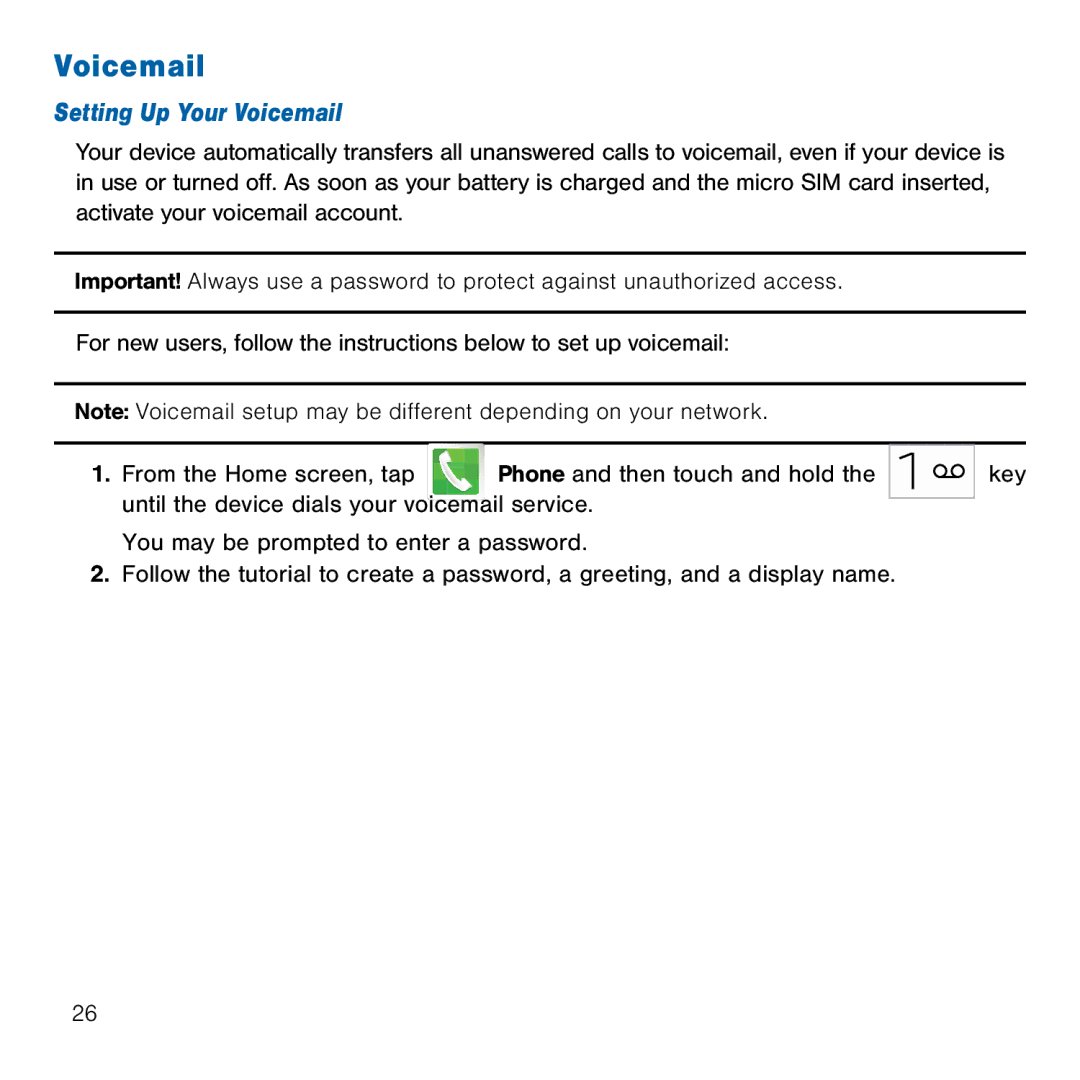 Samsung GH68-41834A user manual Setting Up Your Voicemail 