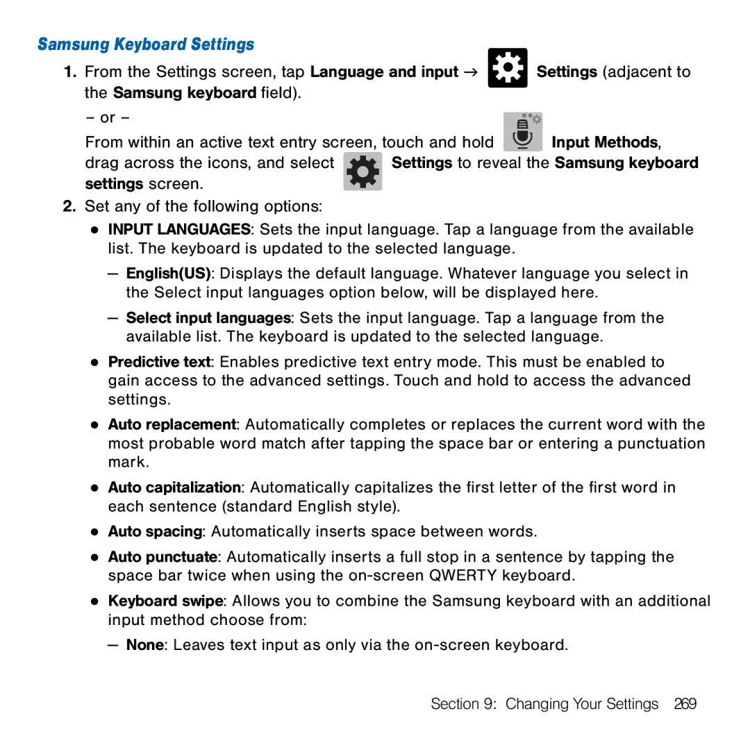 Samsung GH68-41834A user manual Samsung Keyboard Settings 