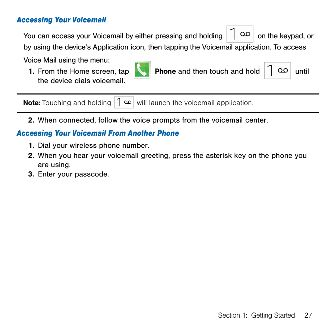 Samsung GH68-41834A user manual Accessing Your Voicemail From Another Phone 