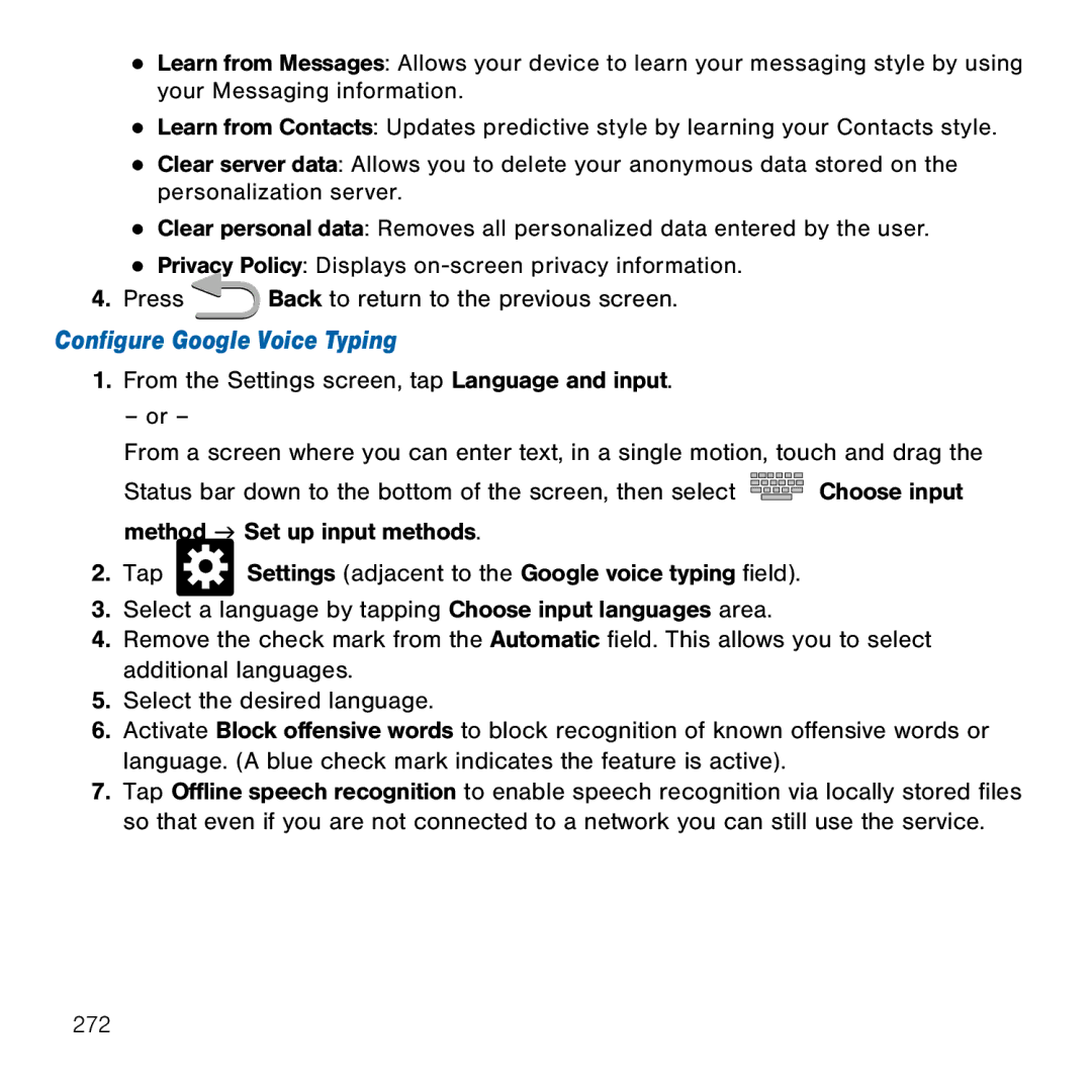 Samsung GH68-41834A user manual Configure Google Voice Typing 