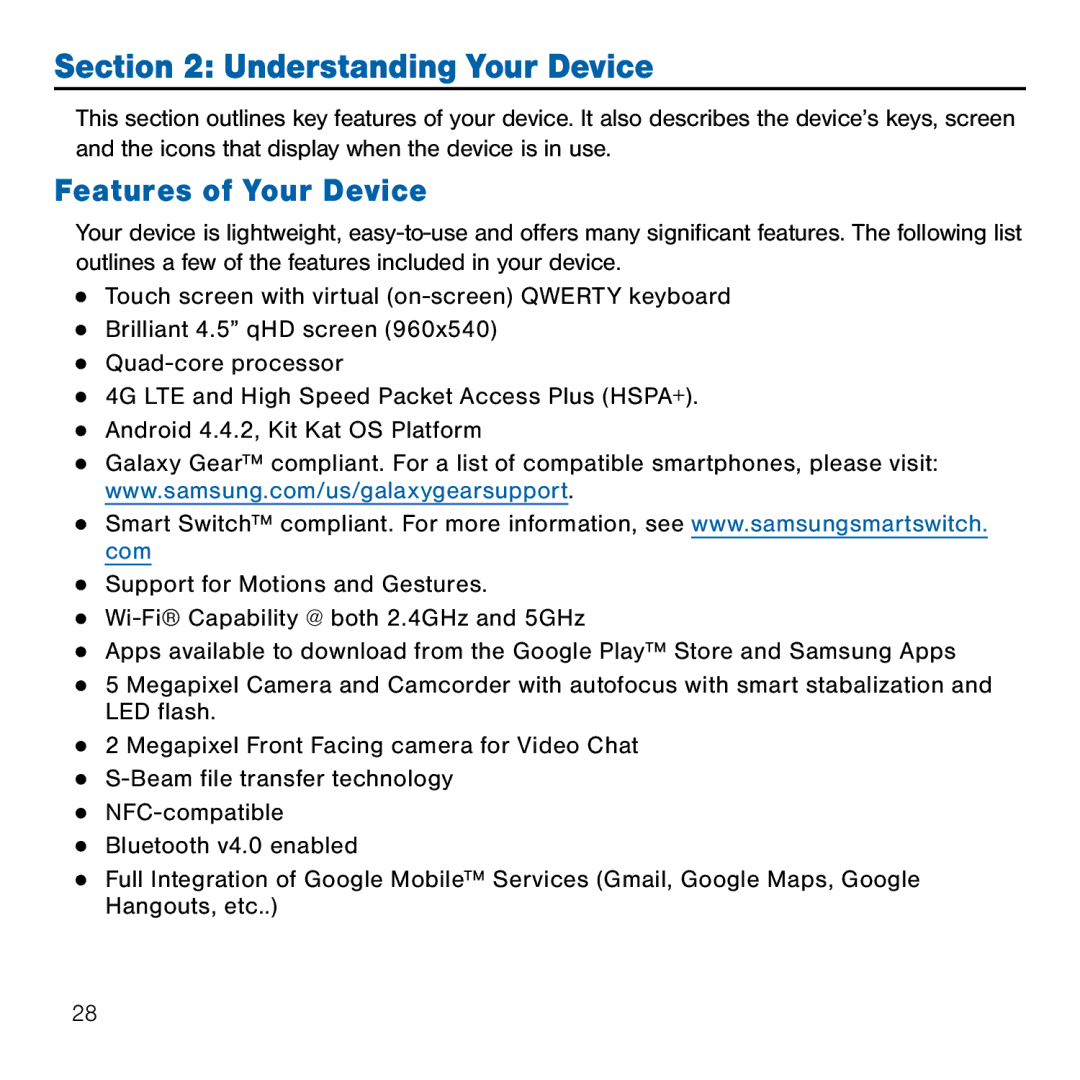 Samsung GH68-41834A user manual Understanding Your Device, Features of Your Device 