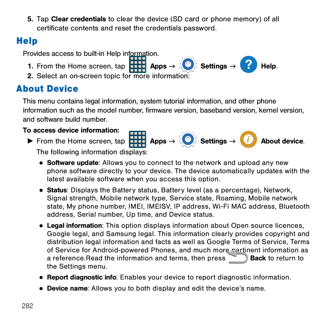 Samsung GH68-41834A user manual Help, About Device 