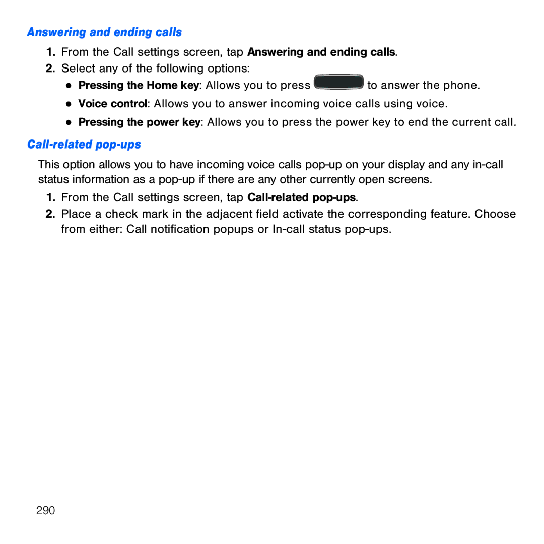 Samsung GH68-41834A user manual Answering and ending calls, Call-related pop-ups 