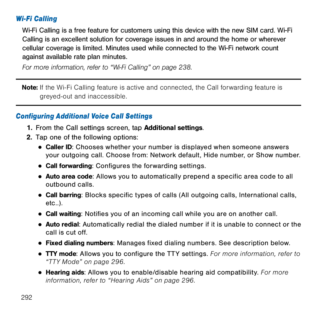 Samsung GH68-41834A user manual Wi-Fi Calling, Configuring Additional Voice Call Settings 