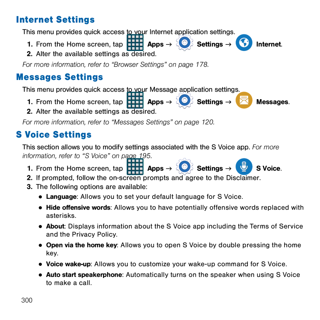 Samsung GH68-41834A user manual Internet Settings, Voice Settings 