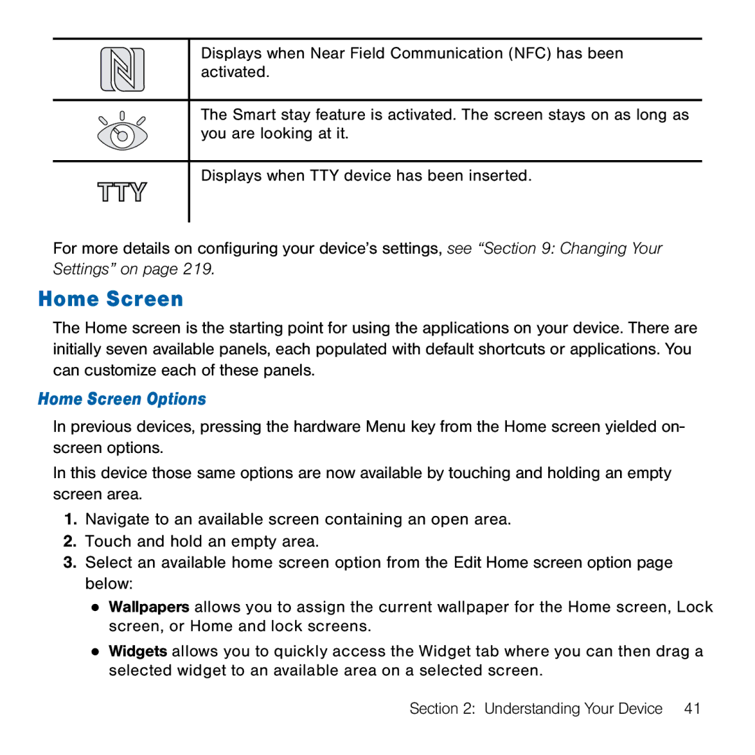 Samsung GH68-41834A user manual Home Screen Options 