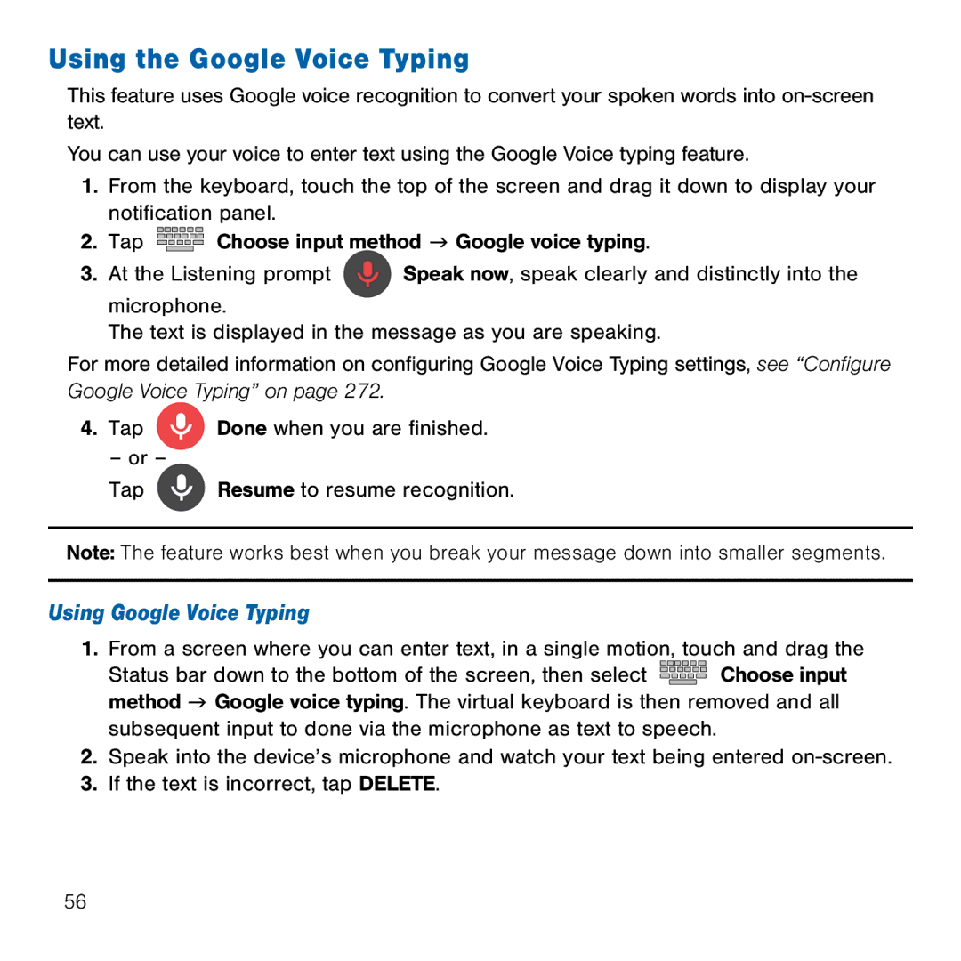 Samsung GH68-41834A user manual Using the Google Voice Typing, Using Google Voice Typing 