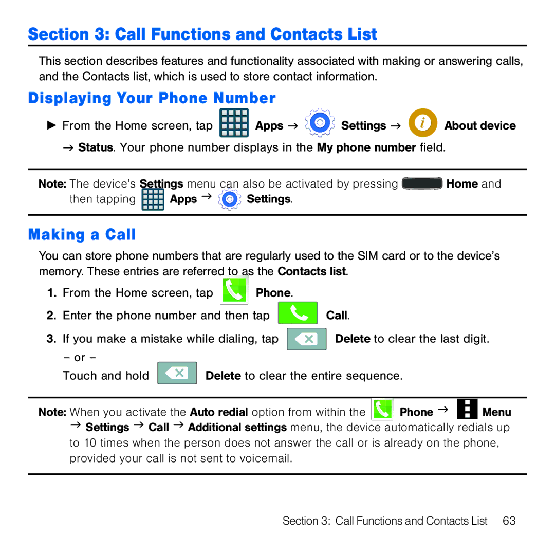 Samsung GH68-41834A user manual Displaying Your Phone Number, Making a Call 