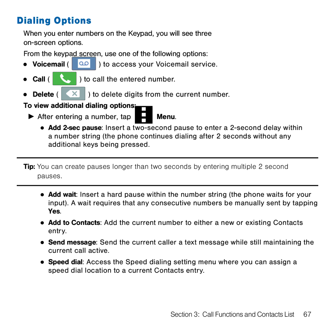 Samsung GH68-41834A user manual Dialing Options 