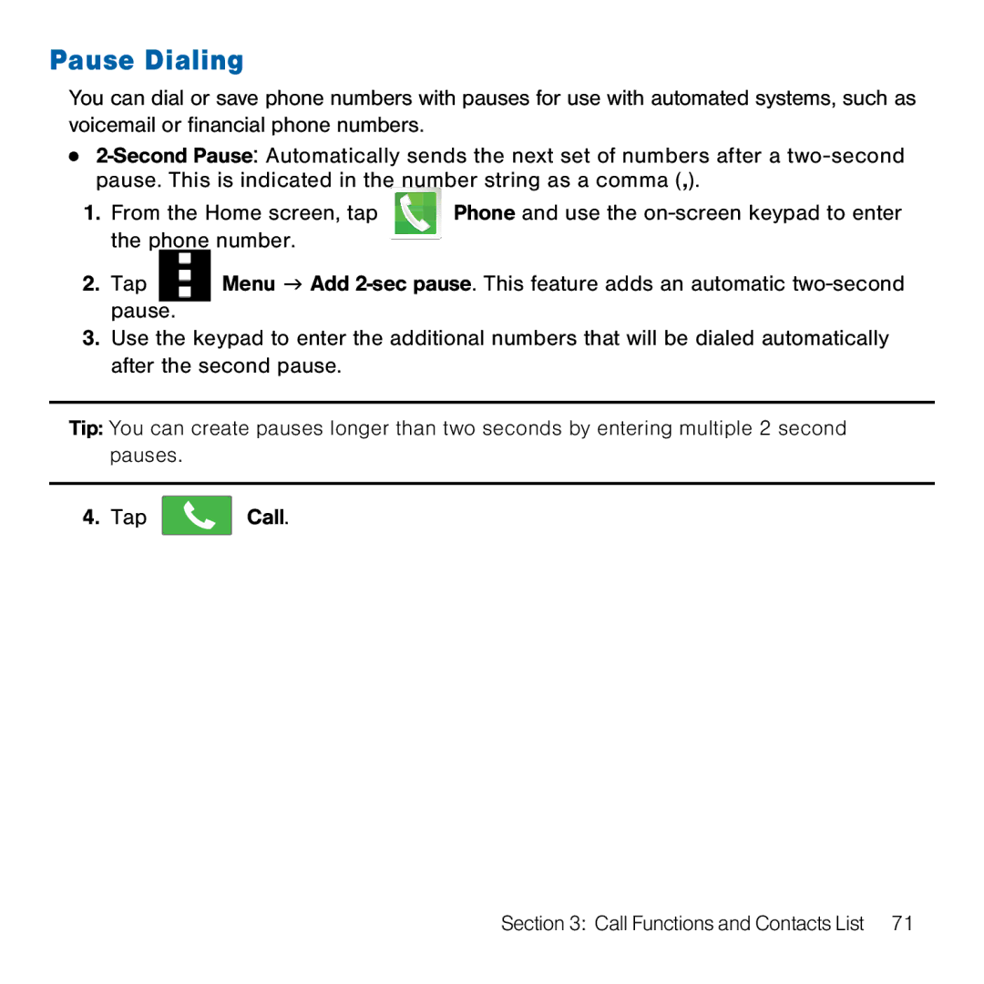 Samsung GH68-41834A user manual Pause Dialing 