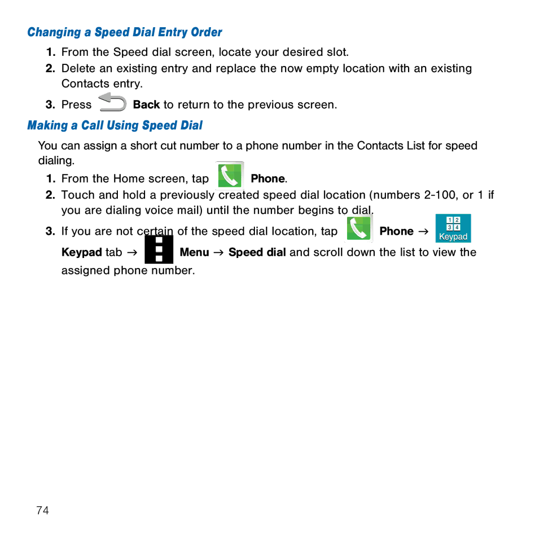 Samsung GH68-41834A user manual Changing a Speed Dial Entry Order, Making a Call Using Speed Dial 