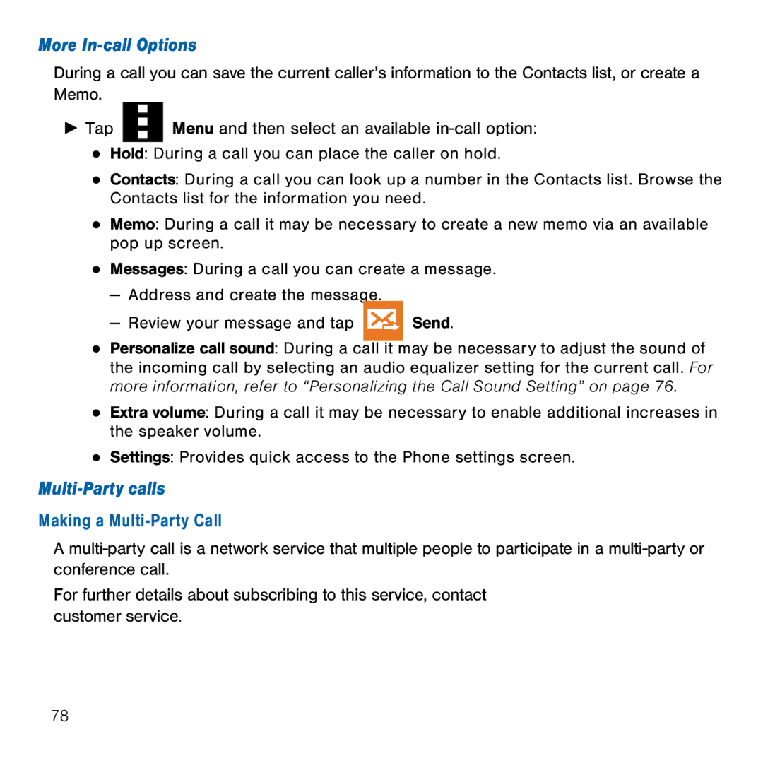 Samsung GH68-41834A user manual More In-call Options, Multi-Party calls, Making a Multi-Party Call 