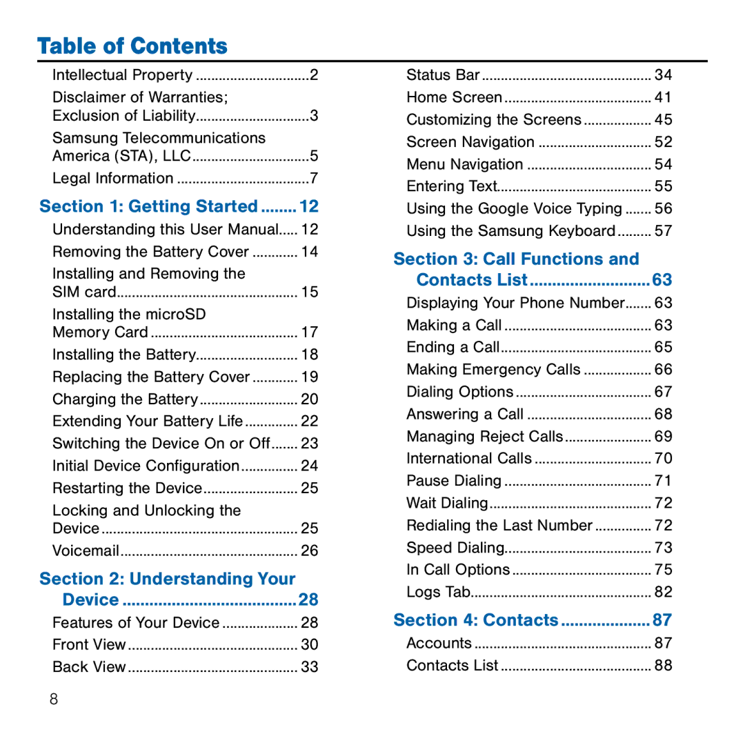 Samsung GH68-41834A user manual Table of Contents 