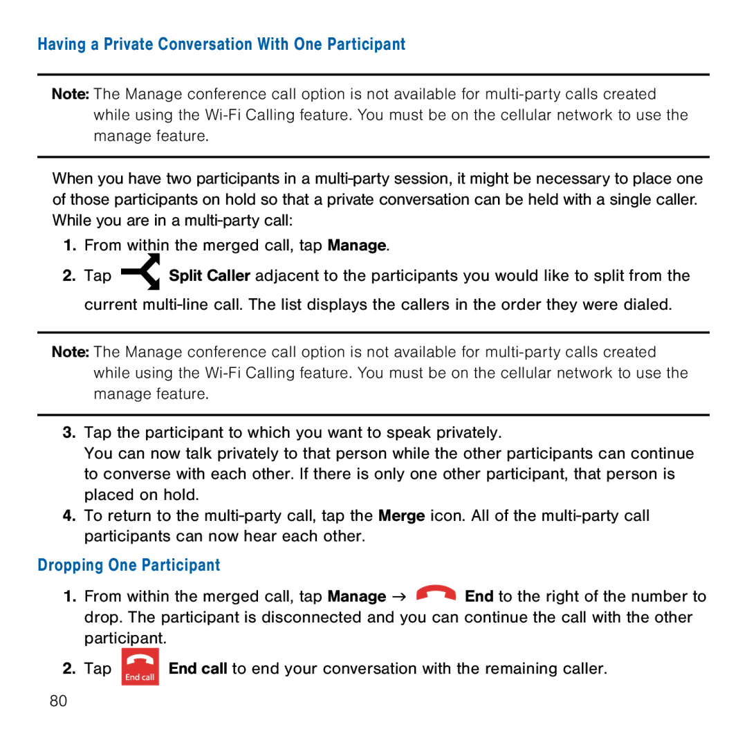 Samsung GH68-41834A user manual Having a Private Conversation With One Participant, Dropping One Participant 