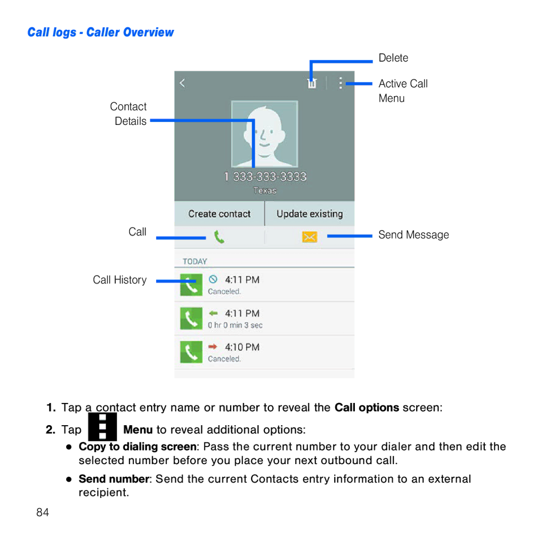 Samsung GH68-41834A user manual Call logs Caller Overview 