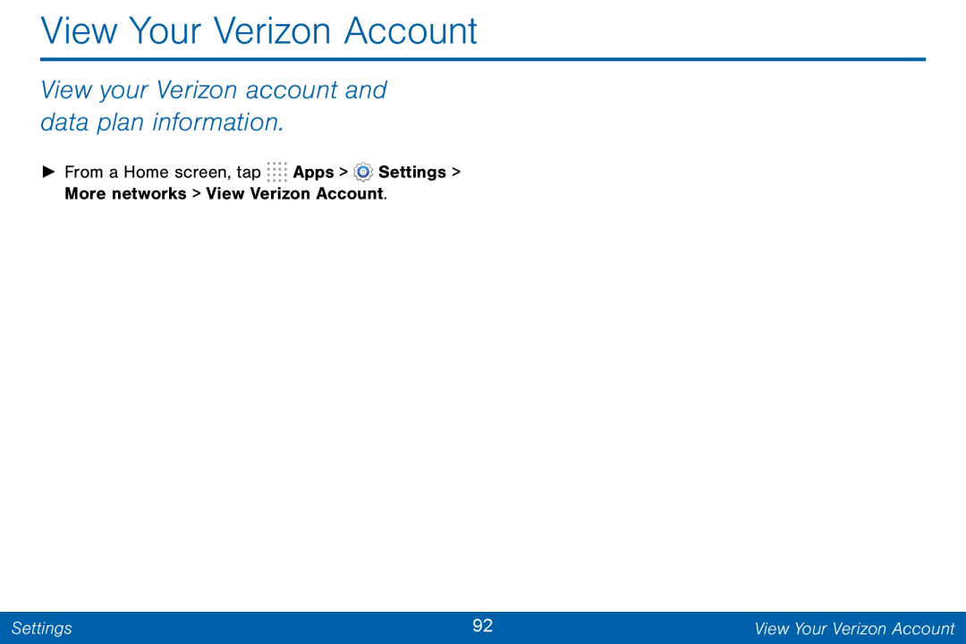 Samsung GH68-42046F manual View Your Verizon Account, View your Verizon account and data plan information 