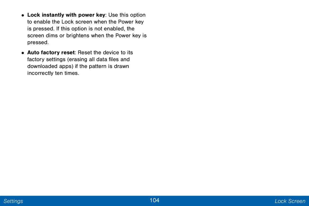 Samsung GH68-42046F manual Settings 104 Lock Screen 