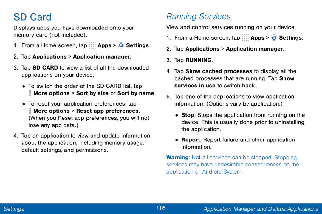 Samsung GH68-42046F manual SD Card, Running Services 