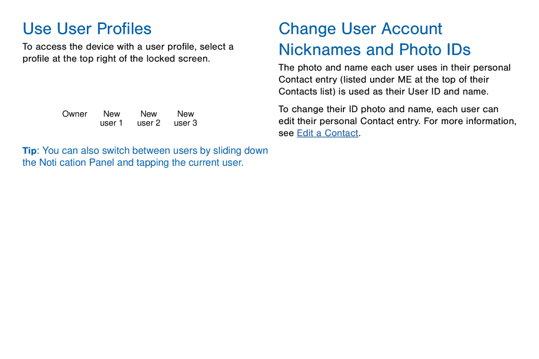 Samsung GH68-42046F manual Use User Profiles, Change User Account Nicknames and Photo IDs 