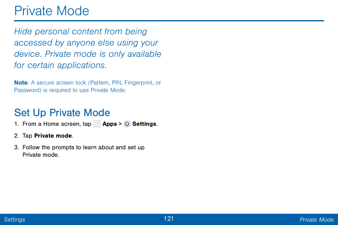 Samsung GH68-42046F manual Set Up Private Mode 