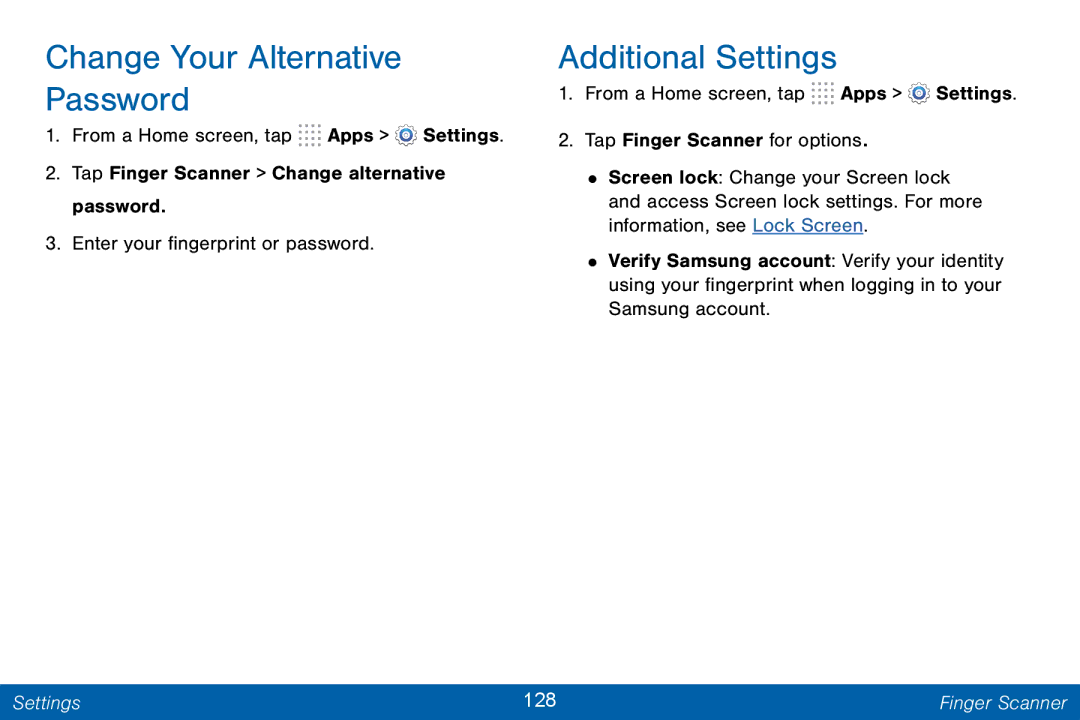 Samsung GH68-42046F manual Change Your Alternative Password, Additional Settings 