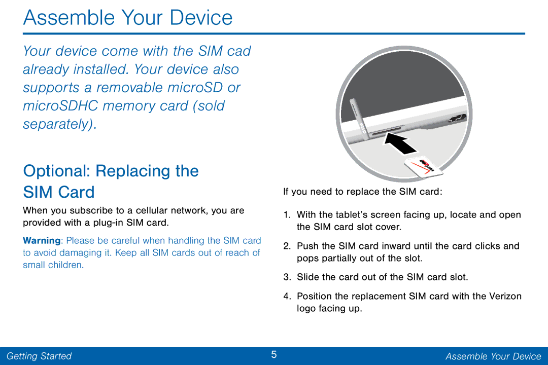 Samsung GH68-42046F manual Assemble Your Device, Optional Replacing SIM Card 