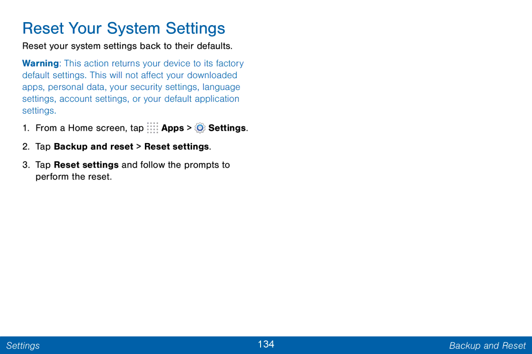 Samsung GH68-42046F manual Reset Your System Settings 