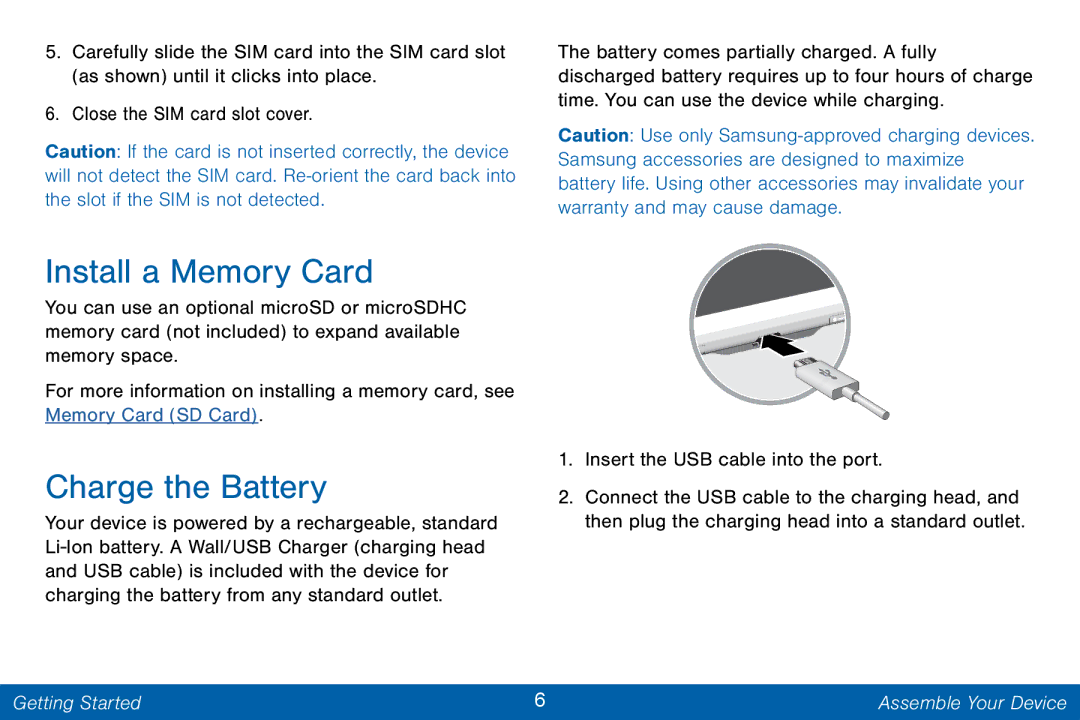 Samsung GH68-42046F manual Install a Memory Card, Charge the Battery 