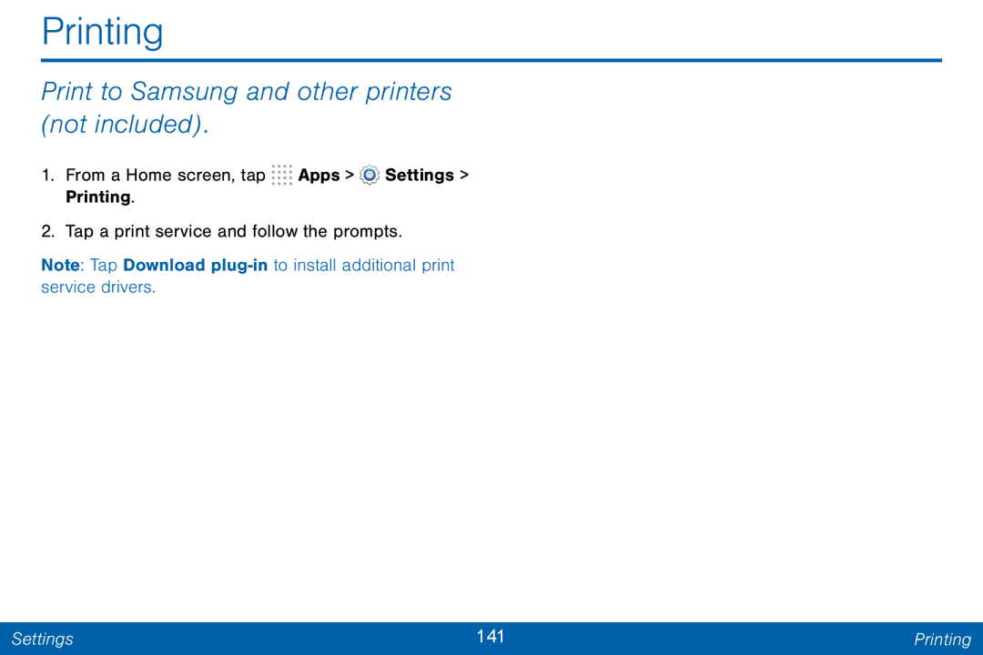 Samsung GH68-42046F manual Printing, Print to Samsung and other printers not included 