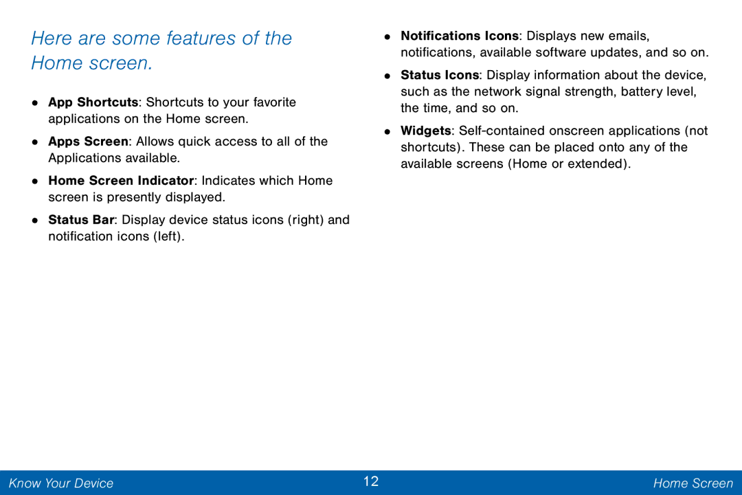 Samsung GH68-42046F manual Here are some features of the Home screen 