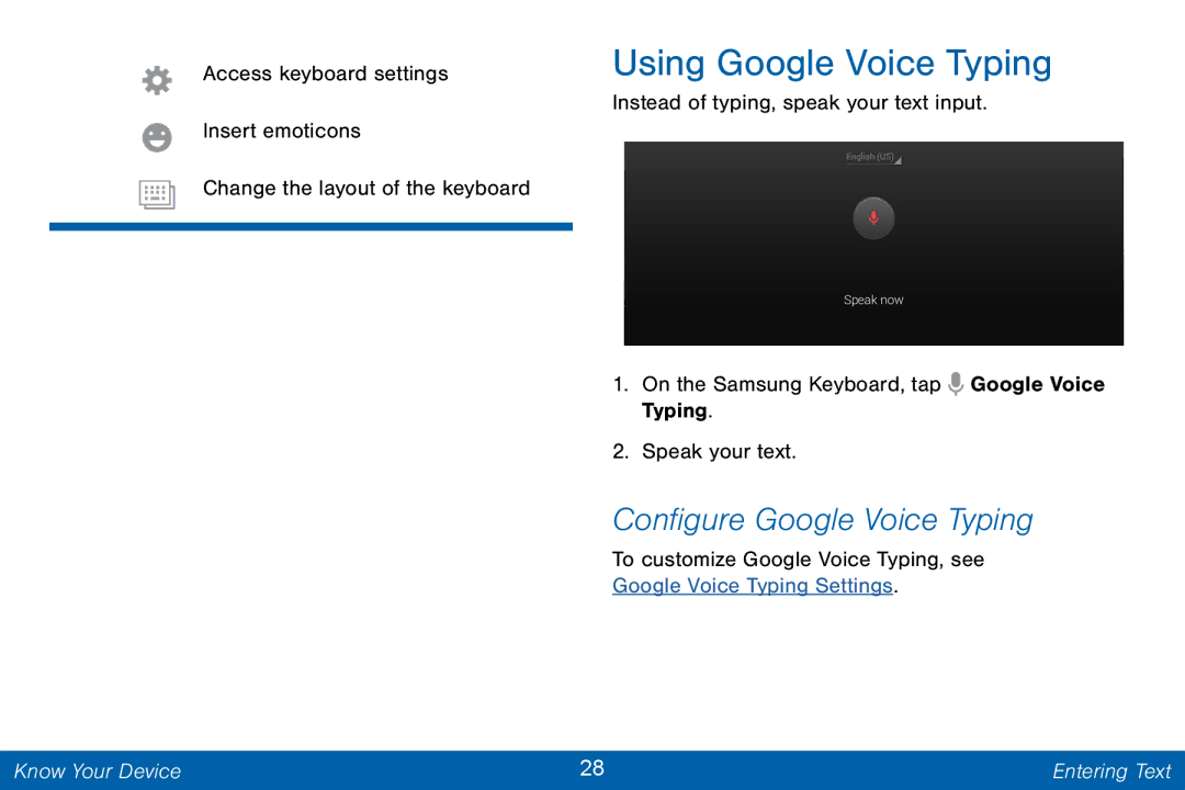 Samsung GH68-42046F manual Using Google Voice Typing, Configure Google Voice Typing 