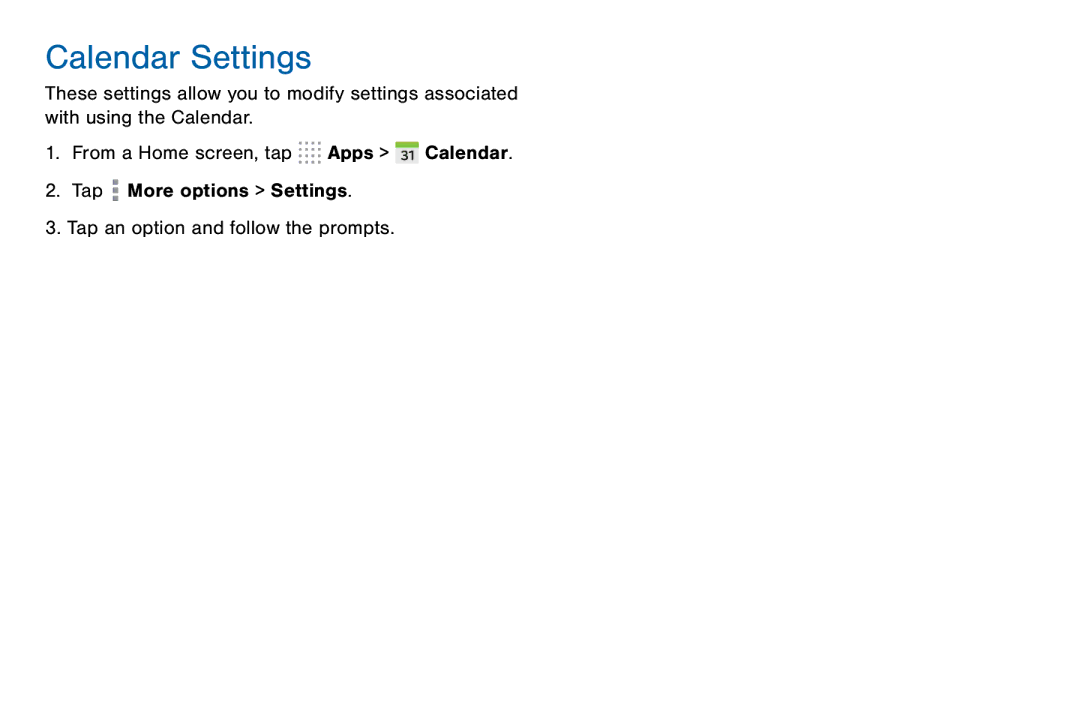 Samsung GH68-42046F manual Calendar Settings 