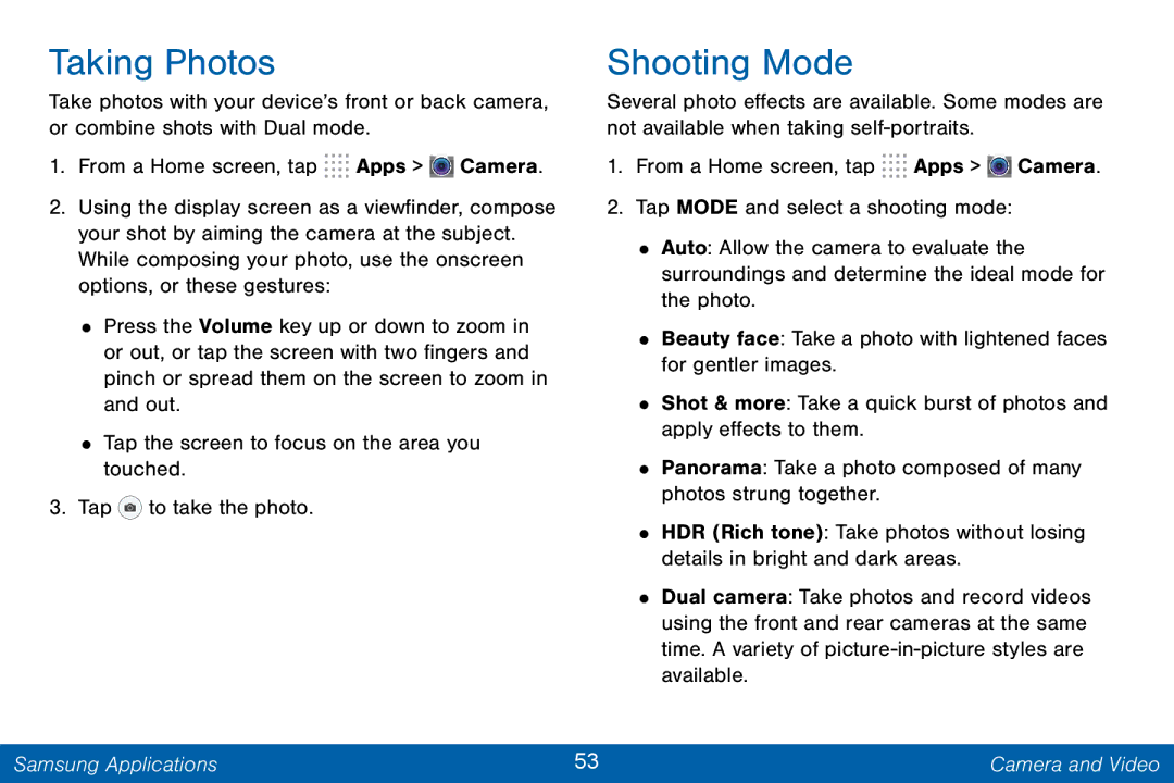 Samsung GH68-42046F manual Taking Photos, Shooting Mode 