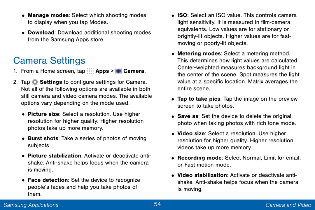 Samsung GH68-42046F manual Camera Settings 