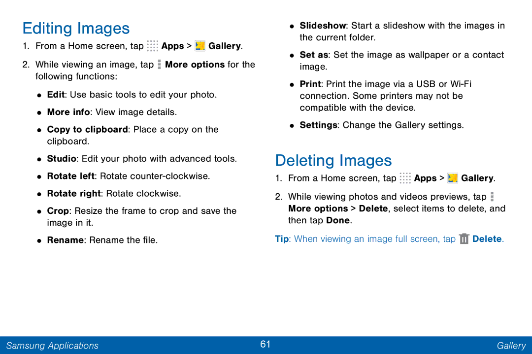 Samsung GH68-42046F manual Editing Images, Deleting Images 