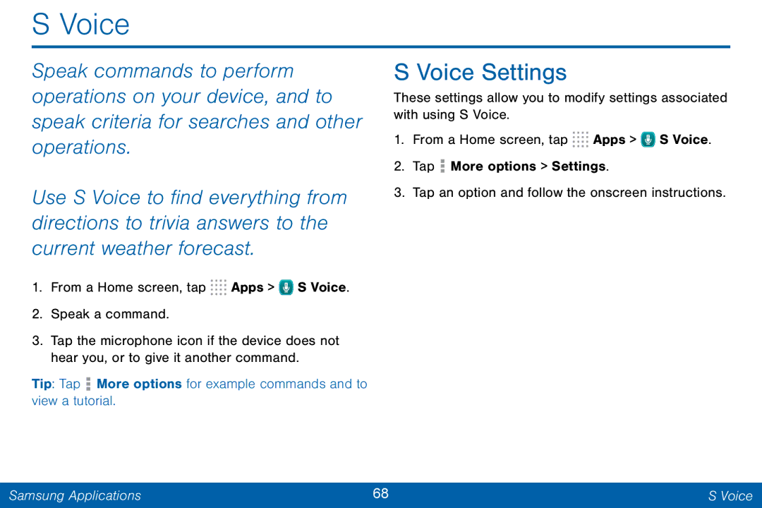 Samsung GH68-42046F manual Voice Settings 