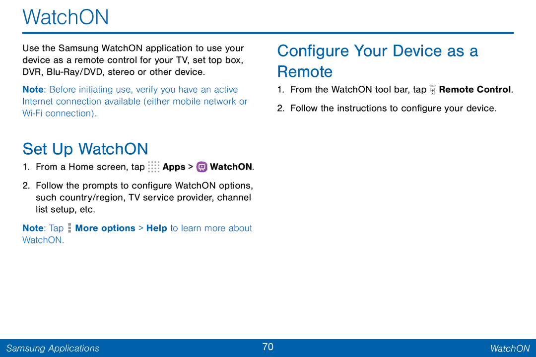 Samsung GH68-42046F manual Set Up WatchON, Configure Your Device as a Remote 