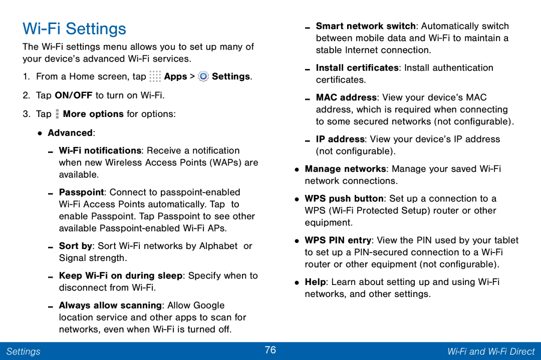 Samsung GH68-42046F manual Wi-Fi Settings 