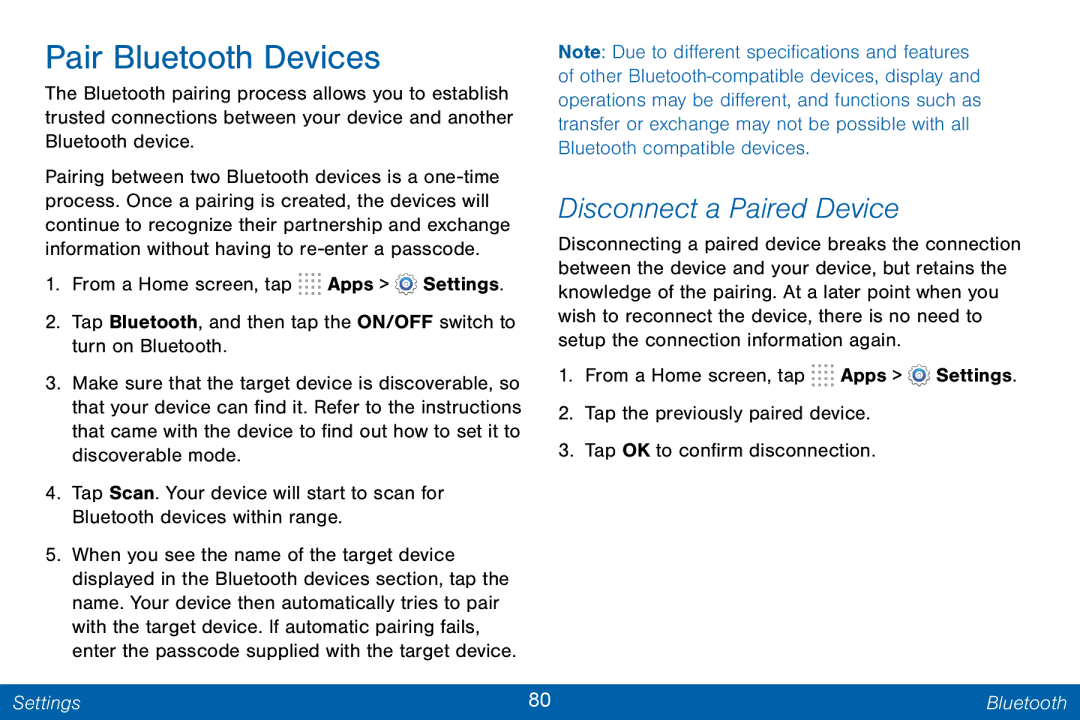 Samsung GH68-42046F manual Pair Bluetooth Devices, Disconnect a Paired Device 